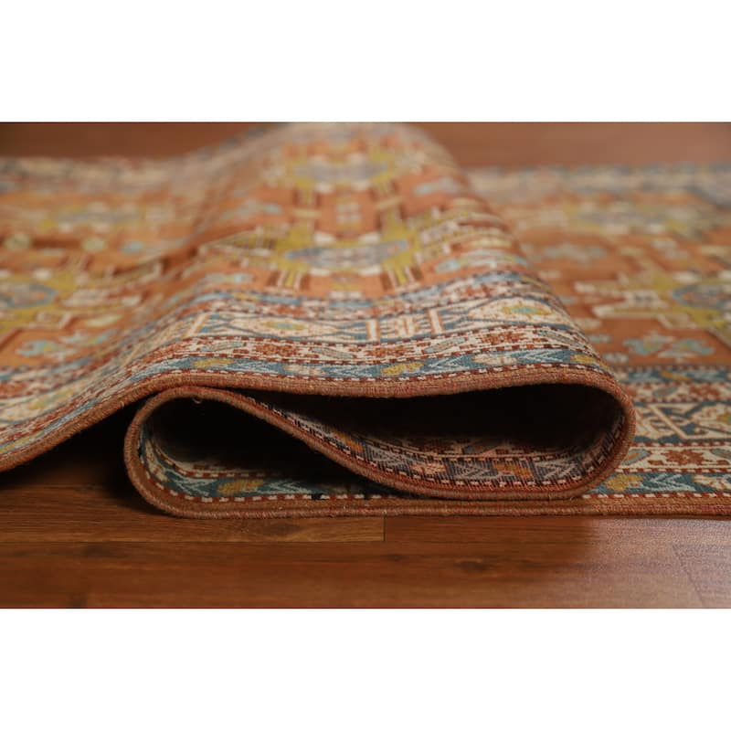 Hand Knotted Oriental 100% Wool Carpet Traditional Geometric Oranges & Rust Sumak Area Rug - 7' 6'' X 4' 10''