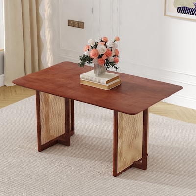 Chinese country retro solid wood dining table,simple modern imitation rattan dining table.Suitable for dining room, livi