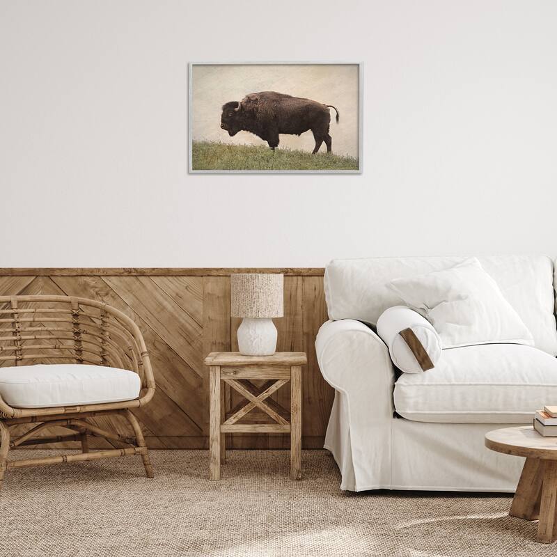 Stupell Serene Buffalo on Country Hill Framed Giclee Art Design By Steve Toole