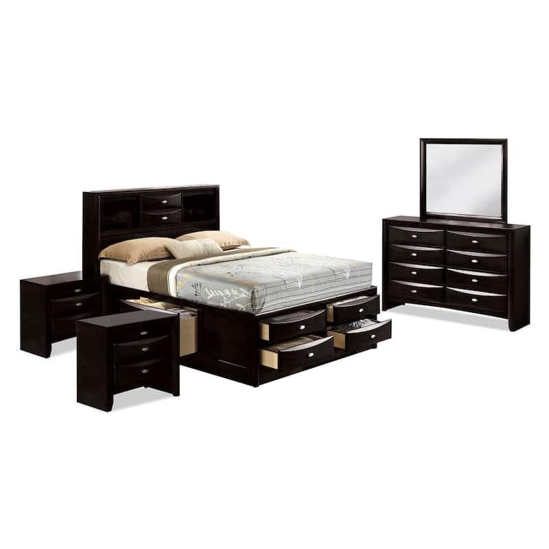 Furniture of America Brent 5-Piece Wood Platform Bedroom Set with Drawers and Bookcase Headboard