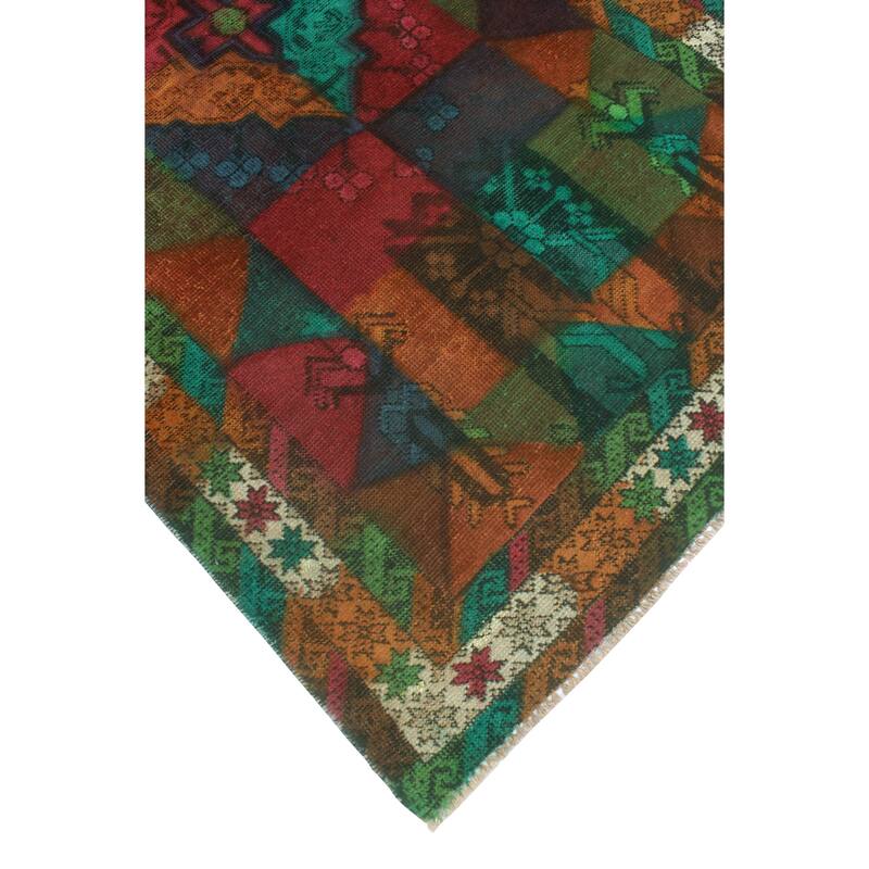 Vintage Rainbow-Dye Adkins Orange/Turquoise Rug - 3'9" x 6'8"