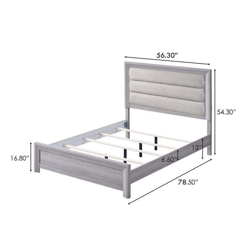 Full Size Upholstered Panel Bed with Plush Channel-Tufted Headboard and Contemporary Design