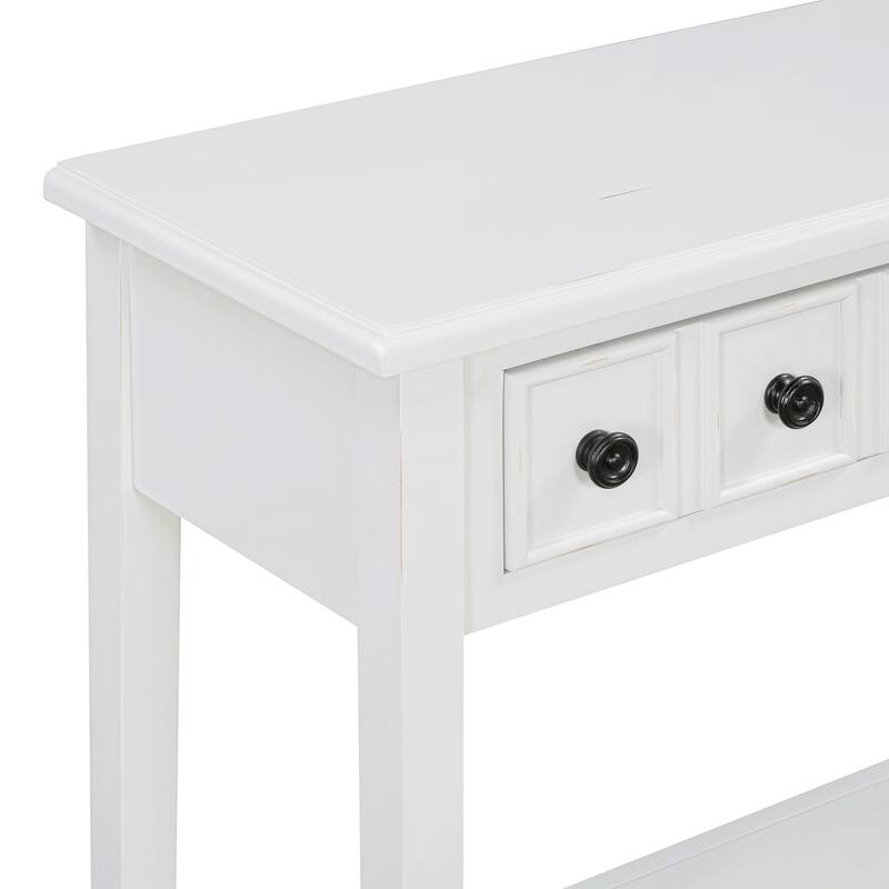 Rustic Console Table with Open Shelf and Rubber Wood Legs