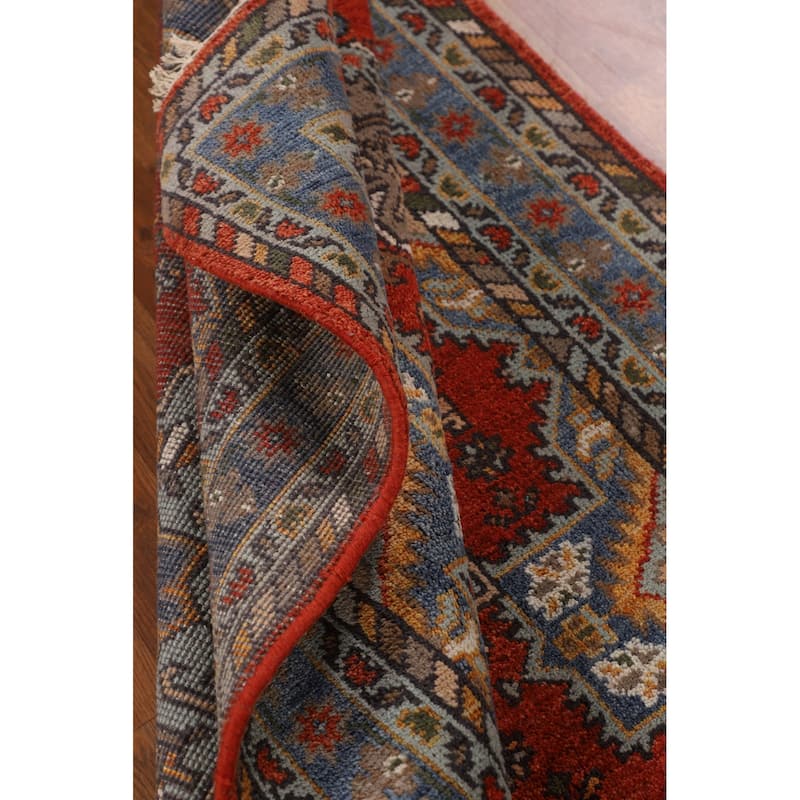 Orange Geometric Heriz Serapi Rug Hand-Knotted Wool Carpet - 3'0" X 5'11"