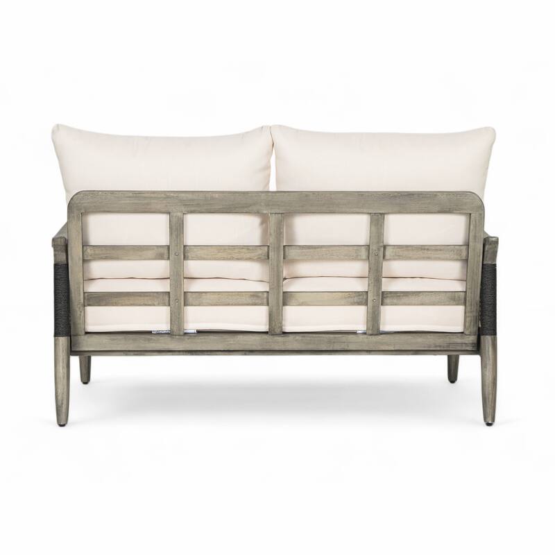 Christopher Knight Home - 4-Piece Patio Conversation Set with Woven Rope Loveseat, Cushions & Acacia Wood Coffee Table