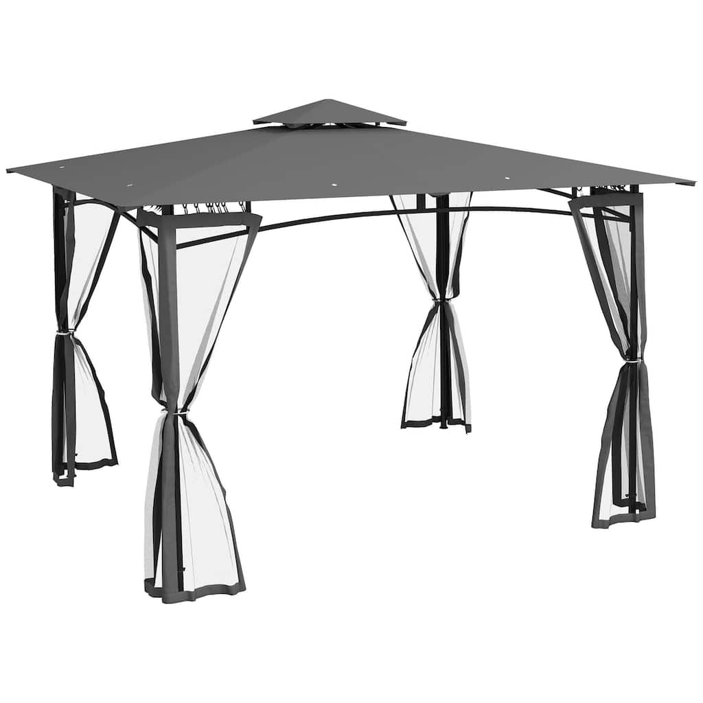 10'x12' Outdoor Gazebo with Netting, Double Roof Canopy, Metal Frame for Garden, Lawn, Backyard