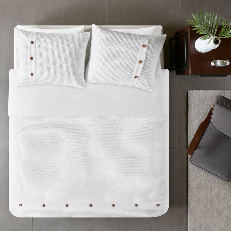Madison Park Rianon White Cotton Waffle Weave Duvet Cover Set - Full - Queen