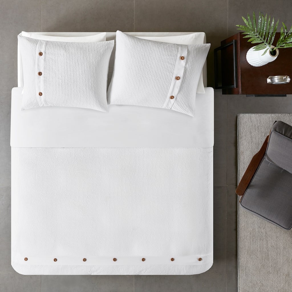 Madison Park Rianon White Cotton Waffle Weave Duvet Cover Set