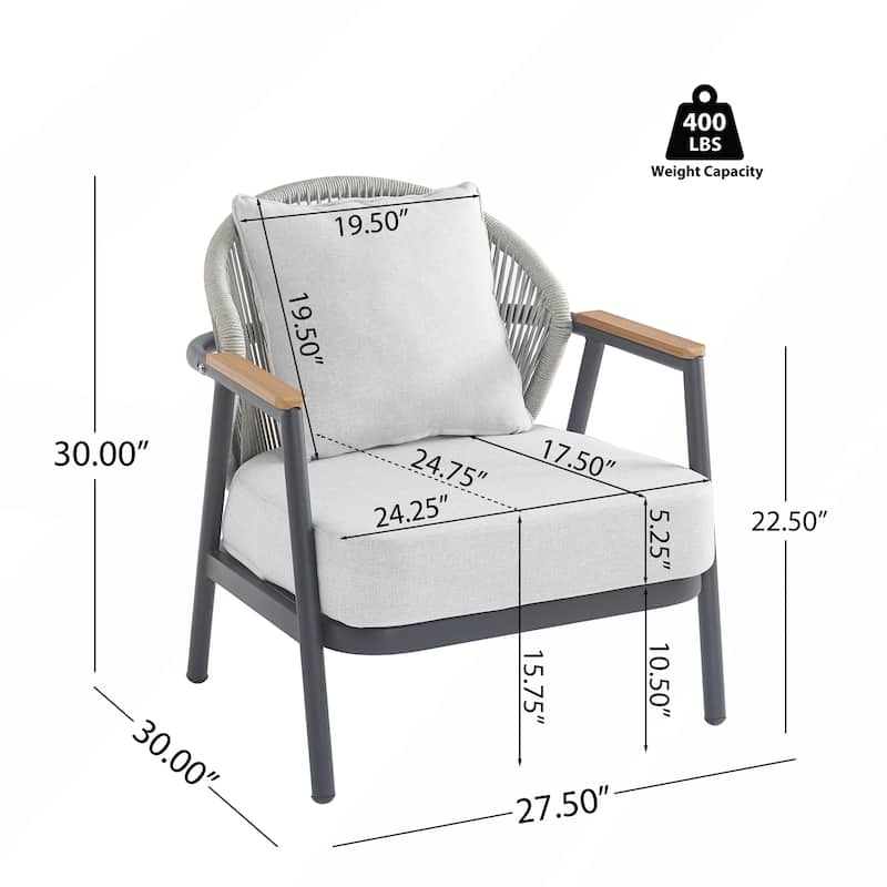 Outdoor Rope Club Chair with Textured Taupe Cushion Set of 1