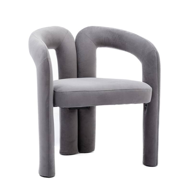 Gray Modern 25.2" Upholstered Accent Chair with Curved Circular Backrest and High-Density Foam (Set of 2)