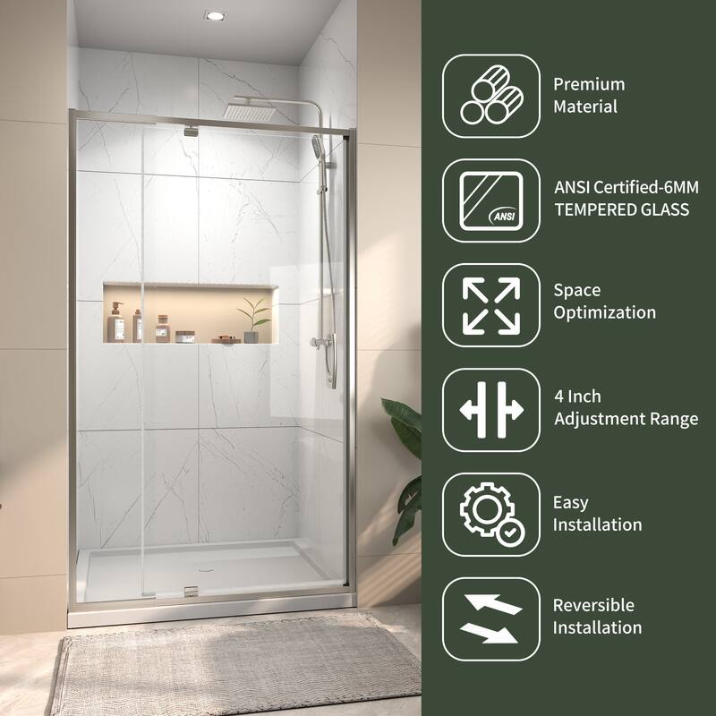 Modland 38''W - 42''W x 71''H Pivot Frame Sliding Shower Door with 1/4"(6mm) Clear SGCC Tempered Glass, Black/Nickel