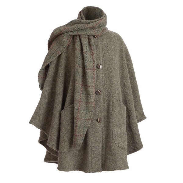 Women's Clare Cape - Wool Alpaca Button Down Jacket with Scarf - Medium