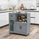 preview thumbnail 4 of 8, Gymax Kitchen Island Cart on Wheels Microwave Cabinet w/ Frosted