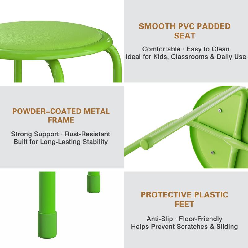 Javlergo Set of 6 Stackable Backless Stools PVC Padded Round Seats with Metal Frame Indoor Outdoor Use for Kitchen Livingroom