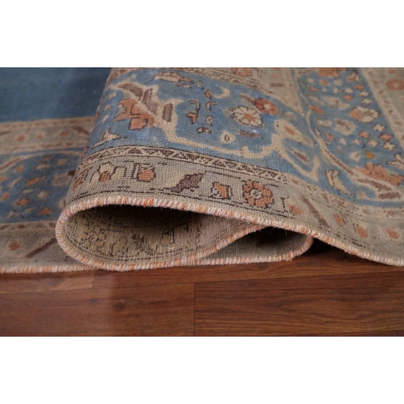 Blue Tabriz Vintage Persian Area Rug Handmade Oriental Wool Carpet - 8'3" x 10'11"