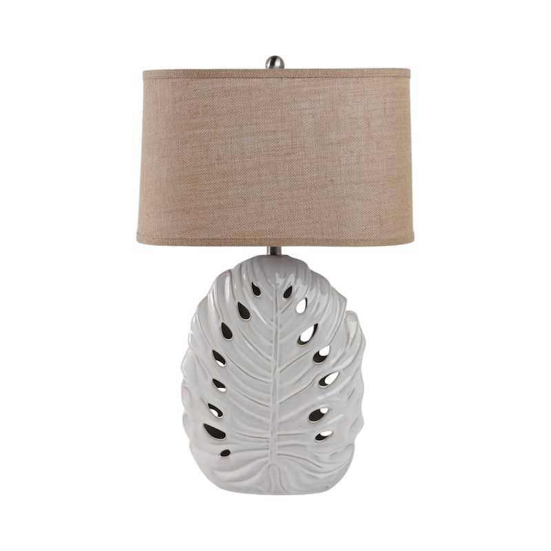 Stoneware Table Lamp Coastal with Leaf Cutout Design - 29" White - 18" x 10" x 29"