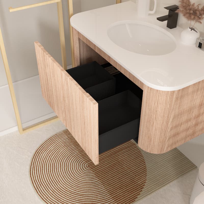 36 Inch Wall Mounted Bathroom Vanity With Sink Curved Design,Pre-Assembled,Floating Vanity Cabinet With Soft Close Drawer