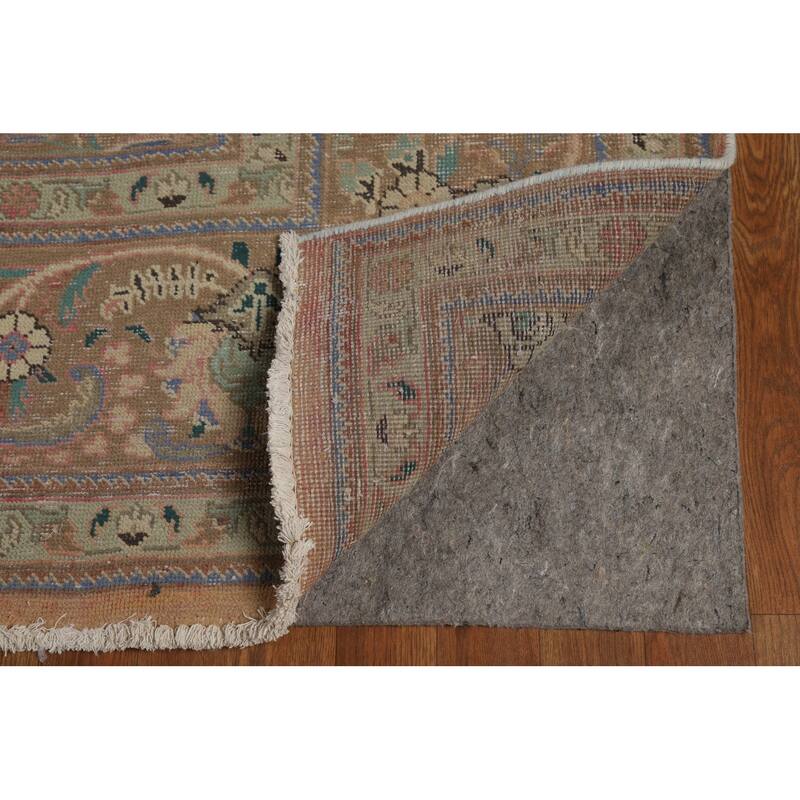 Distressed Floral Tabriz Persian Area Rug Handmade Wool Carpet - 9'10" x 12'9"