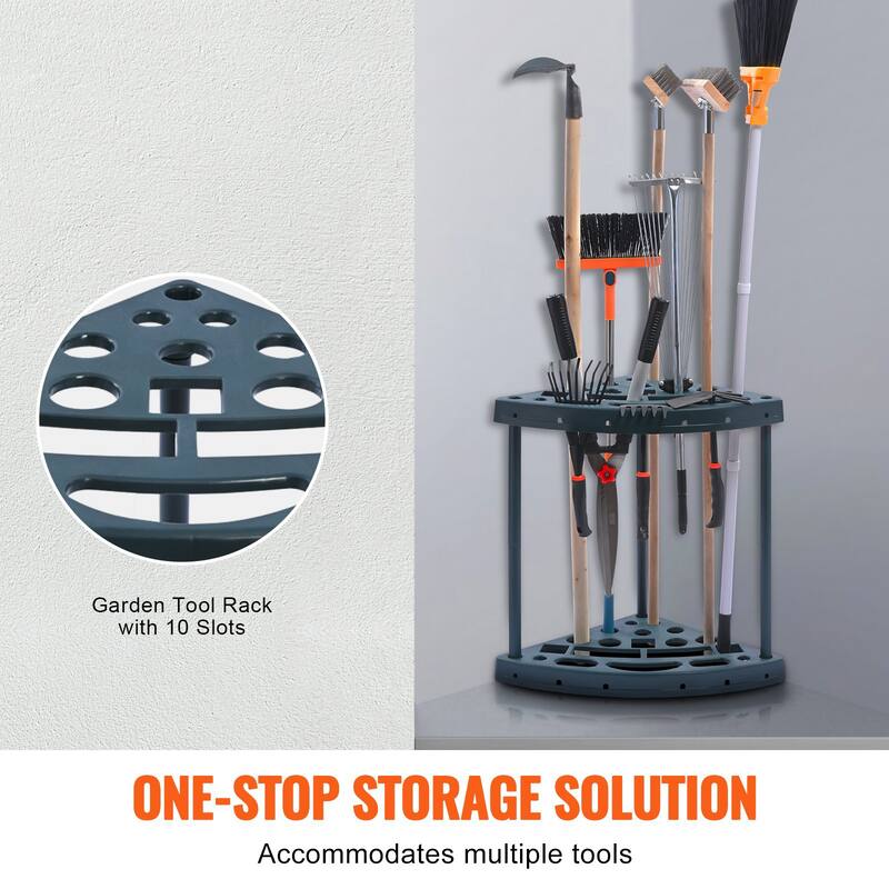 Blue PP 19 Slots Garden Tool Organizer Tower Rack with Upper and Lower Trays for Storage - 19.4 x 32 x 20 in