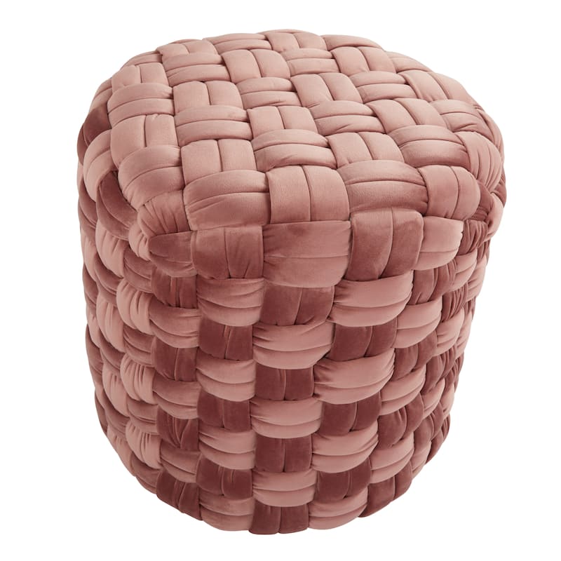 Silver Orchid Camilla Braided Round 16" Ottoman - Blush Pink