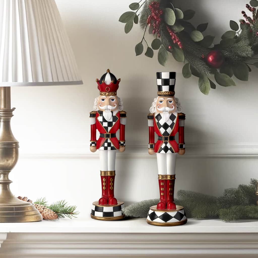 13" Resin Nutcracker On Base Set of 2