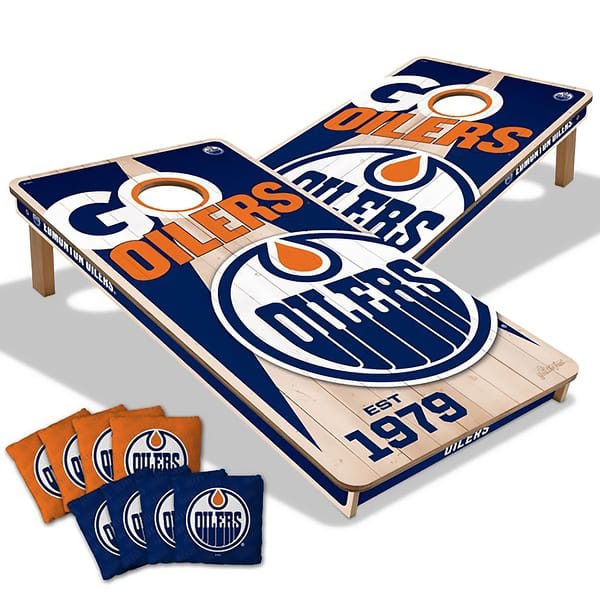 slide 2 of 6, Edmonton Oilers NHL 2x4 Cornhole Board Set Include Carrying Case