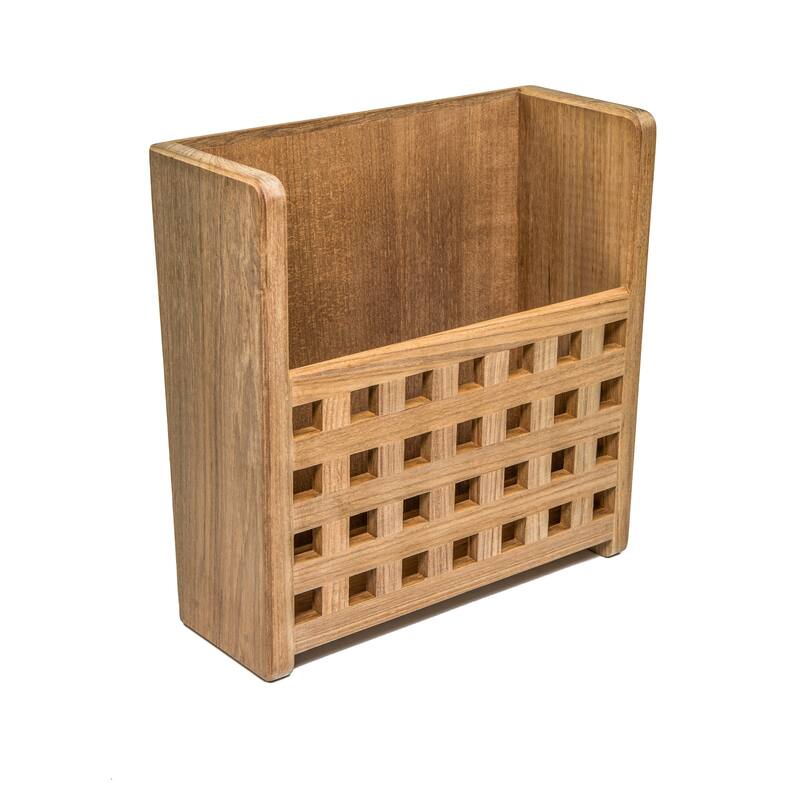 Teak Grate Front Magazine Rack - 10-1/2" W x 11-1/4" H x 4-3/8" D