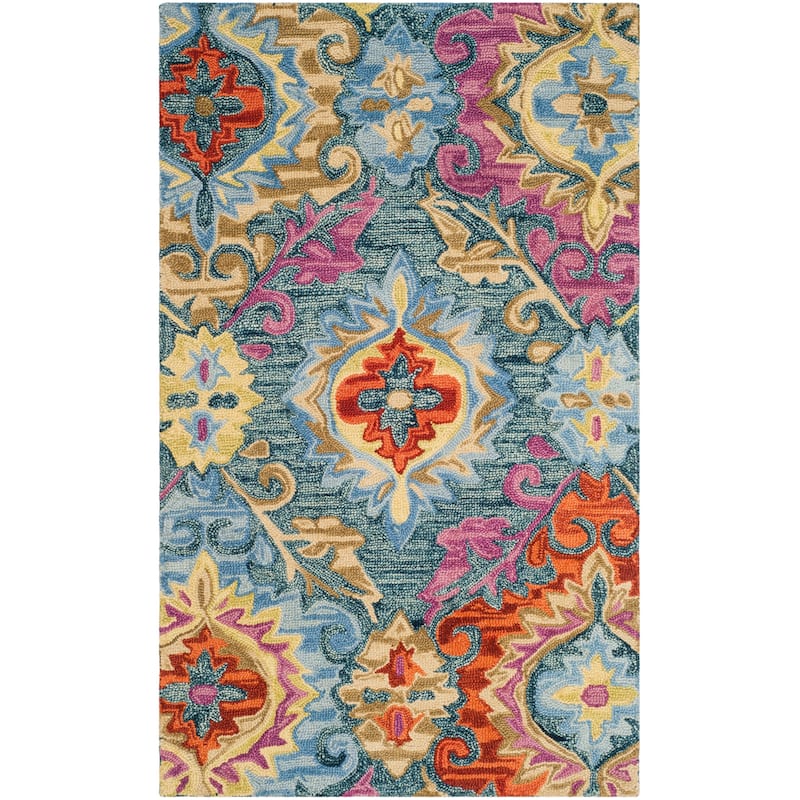 SAFAVIEH Handmade Suzani Franya Boho Tribal Wool Rug - 3' x 5' - Blue/Multi