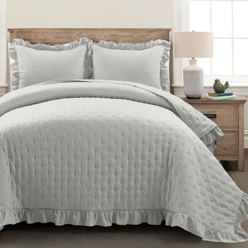Lush Decor Reyna Ruffle Reversible Oversized Quilt Set - Light Gray - King