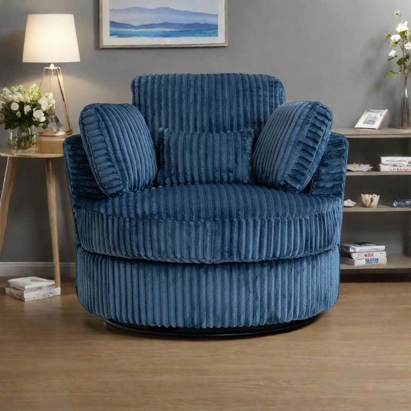 Corduroy 360° Swivel Barrel Chair with 4 Pillows and 400lb Weight Capacity - Blue