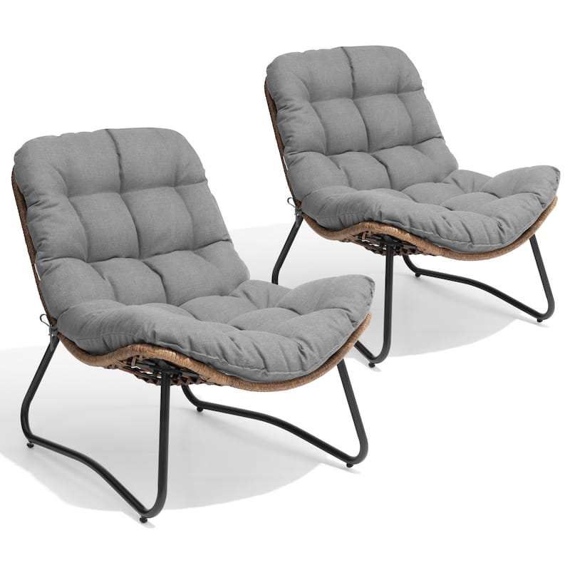 Indoor Outdoor 2-Piece Papasan PE Rattan Chair with Cushion - DarkGrey - 2PC