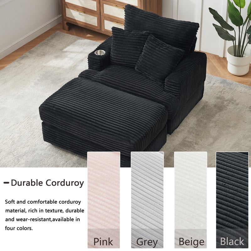 Corduroy Single Sofa+Ottoman, Cup Seats and No Cup Seats