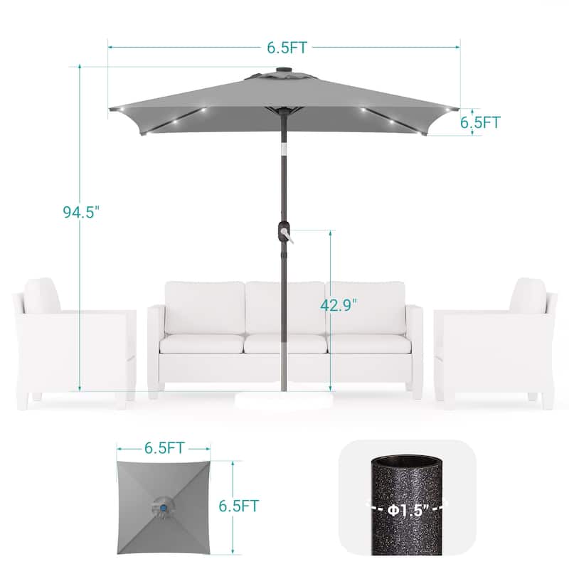 BONOSUKI 6.5x6.5Ft LED Patio Market Umbrella Weather-Resistant Frame