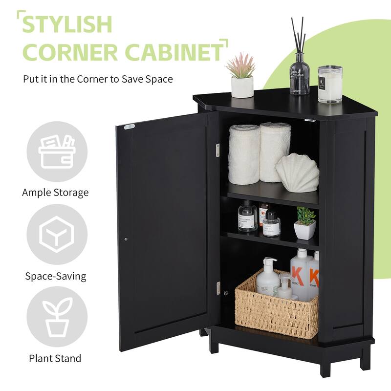 Roomfitters 24" Triangle Corner Bathroom Cabinet, Modern MDF Storage Organizer with Adjustable Shelves, Black