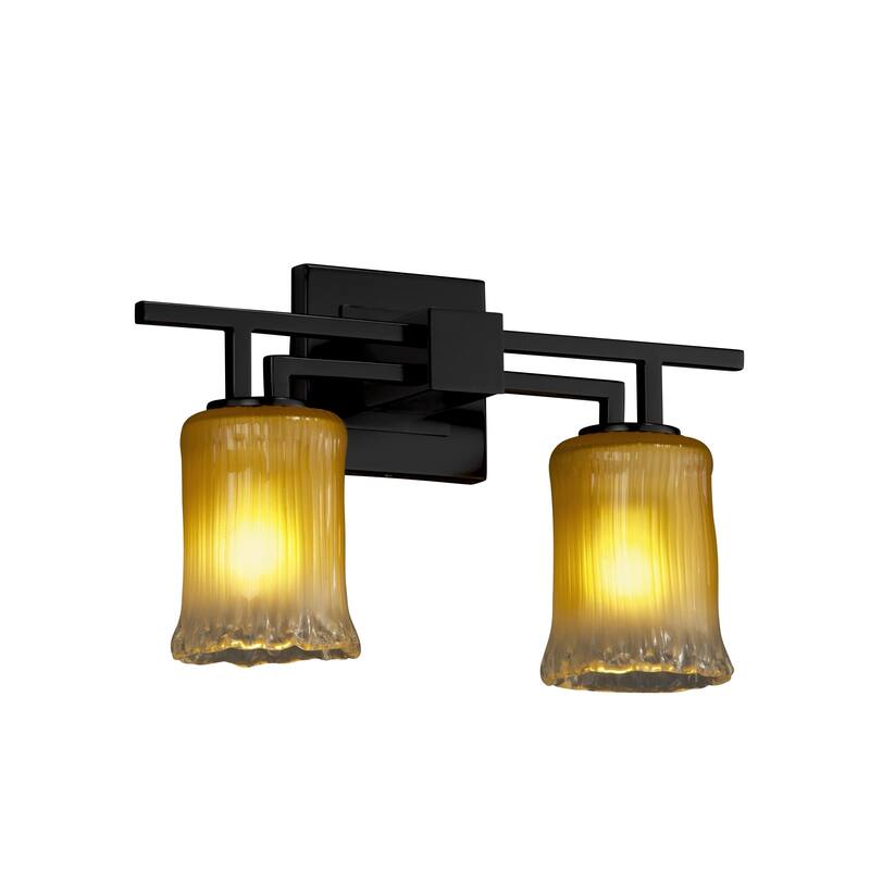 Justice Design Veneto Luce Aero 2-light Matte Black Bath Bar, Gold with Clear Rim Cylinder - Rippled Rim Shade - Matte Black, Gold with Clear Rim