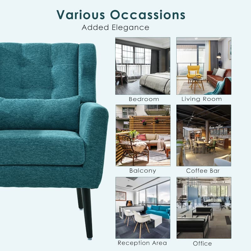 Chenille Modern Accent Chair with Wooden Legs and Mid-Century Lounge Chair (275lb Capacity)