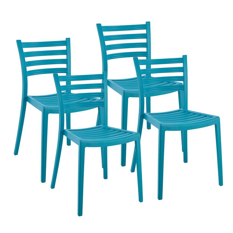 Porthos Home Faro Dining Chairs Set Of 4, PP Plastic, Stackable Design - Blue