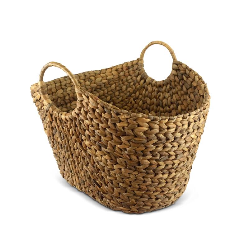 Extra Large Hand Woven Water Hyacinth Storage Basket Shelf Organizer Rectangular Wicker Baskets with Handles 19 x 16 x 14 inches