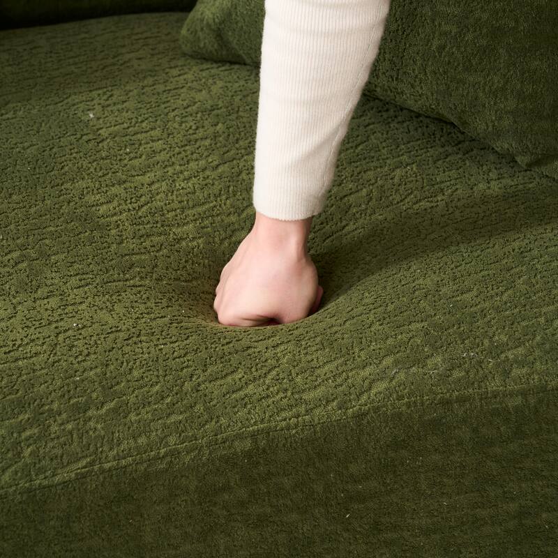 Chenille Deep Seat Loveseat Sofa, Full Compression Sponge Curved Loveseat Sofa, Cloud Floor Couch with 3 Pillows