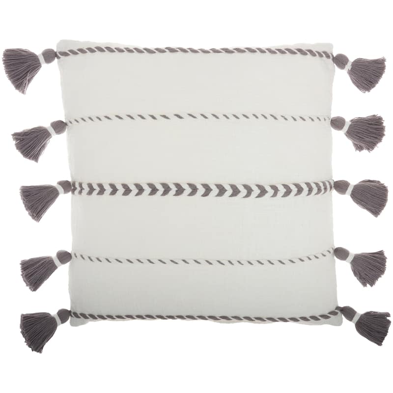 Mina Victory Life Styles Farmhouse Casual Stripe Tassel Fringe Throw Pillow