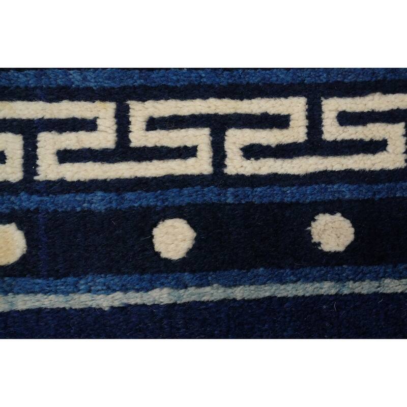 Hand Knotted Oriental 100% Wool Carpet Traditional Pictorial Navy Blue & Blues Art Deco Area Rug - 6' 6'' X 5' 0''