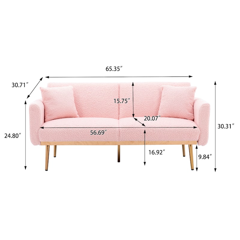 Modern Teddy Upholstered 2-Seater Sofa Bed with 7 Golden Metal Legs