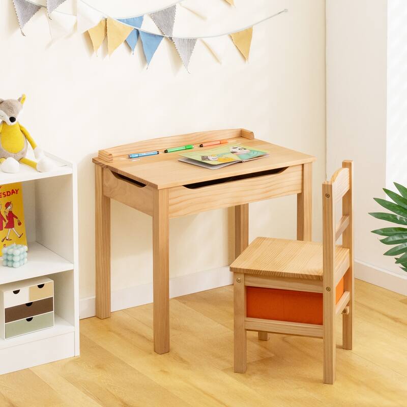 Gymax Kids Table and Chair Set Wood Activity Study Desk w/ Storage