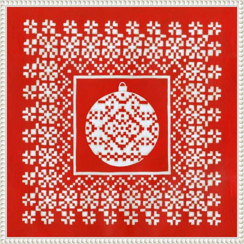Fair Isle Snowflake VI by Chariklia Zarris (22 x 22 in.), Framed Canvas Wall Art Print - Sylvie Beaded White