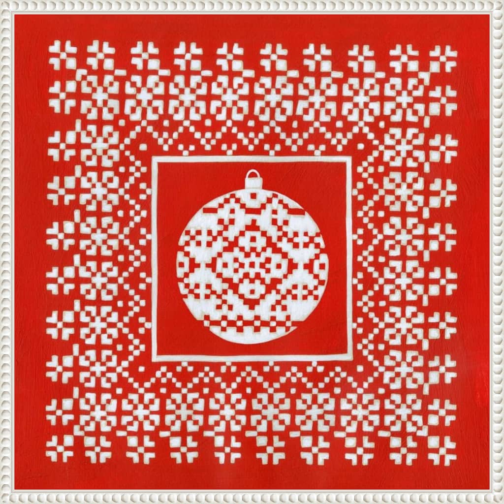 Fair Isle Snowflake VI by Chariklia Zarris (22 x 22 in.), Framed Canvas Wall Art Print - Sylvie Beaded White