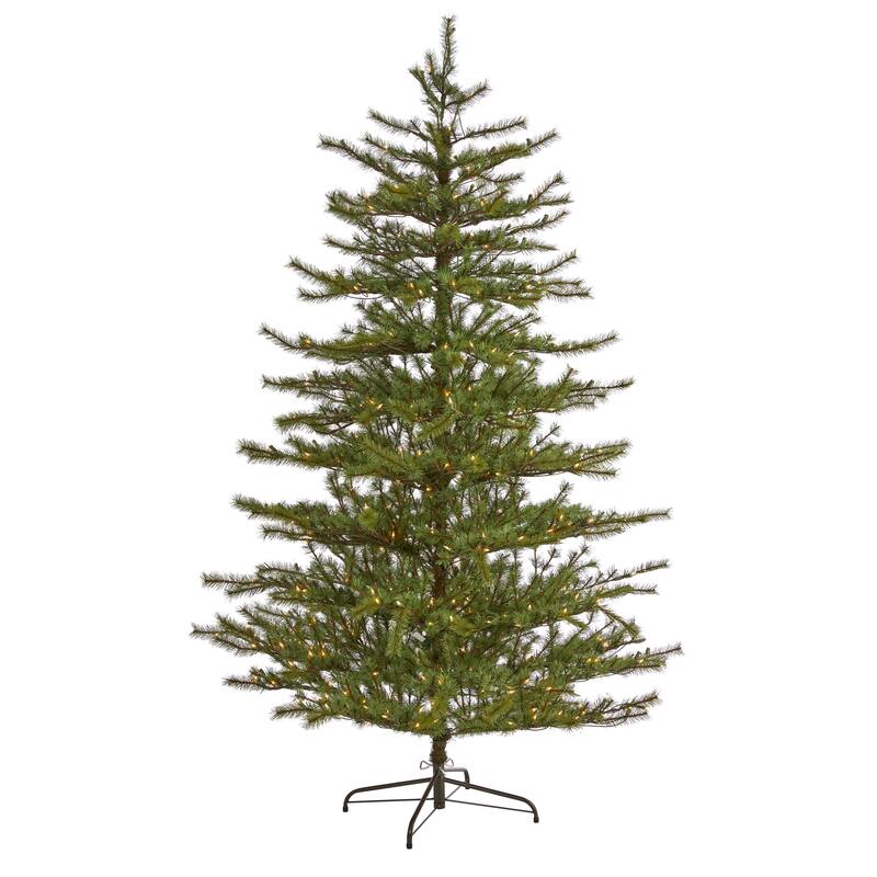 7’ Pre-Lit Vancouver Mountain Pine Artificial Christmas Tree, Clear LED Lights - 7 Foot