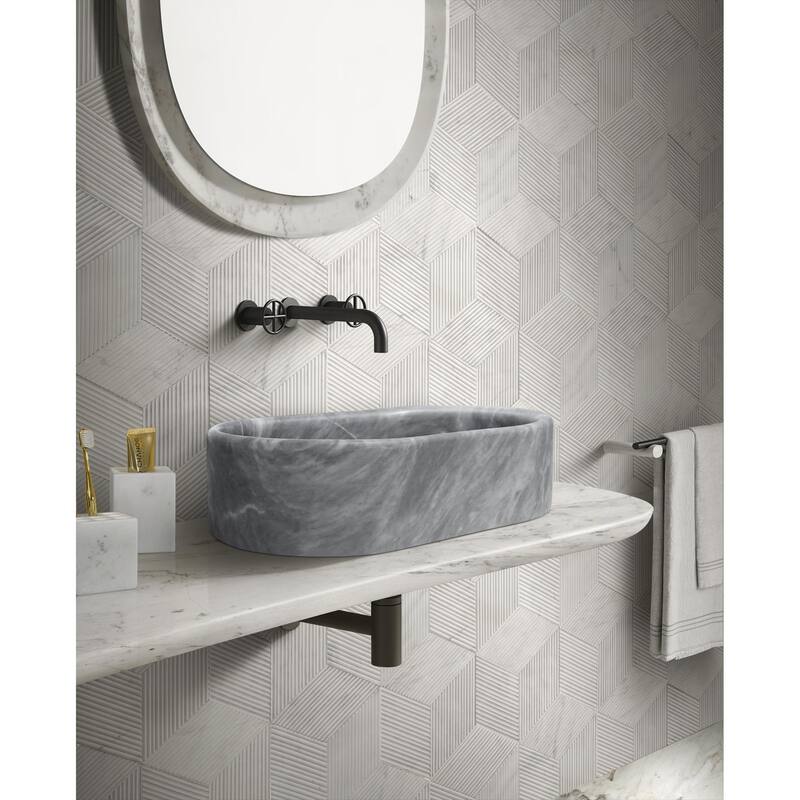 Roomfitters Marble Bathroom Vessel Sink, Natural Stone Countertop Wash Basin, Polished Oval Vanity Sink