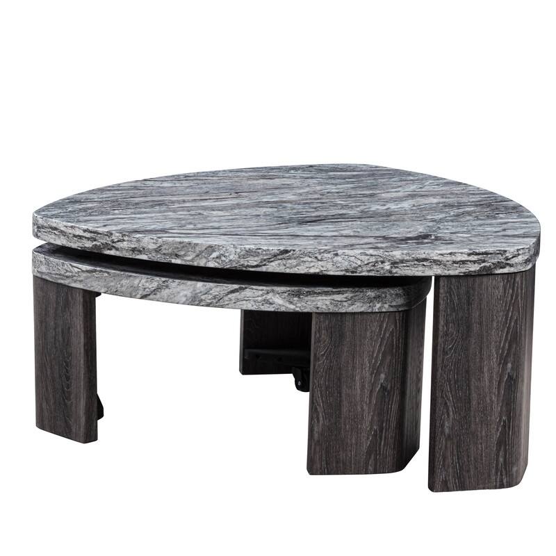 Best Master Furniture Aldora Modern Marble Nesting Coffee Table Set with Greige Wood Base and Rolling Trundle - Greige