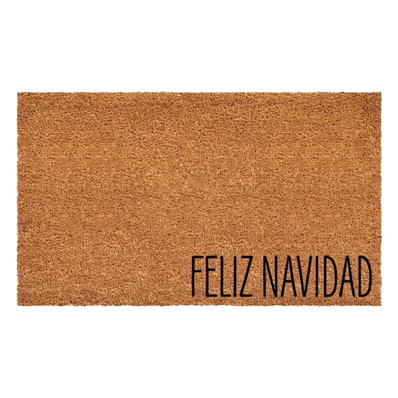 HomeRoots 17" X 29" Brown Christmas Feliz Navidad Outdoor Coir Door Mat - 17.00' X '29.00