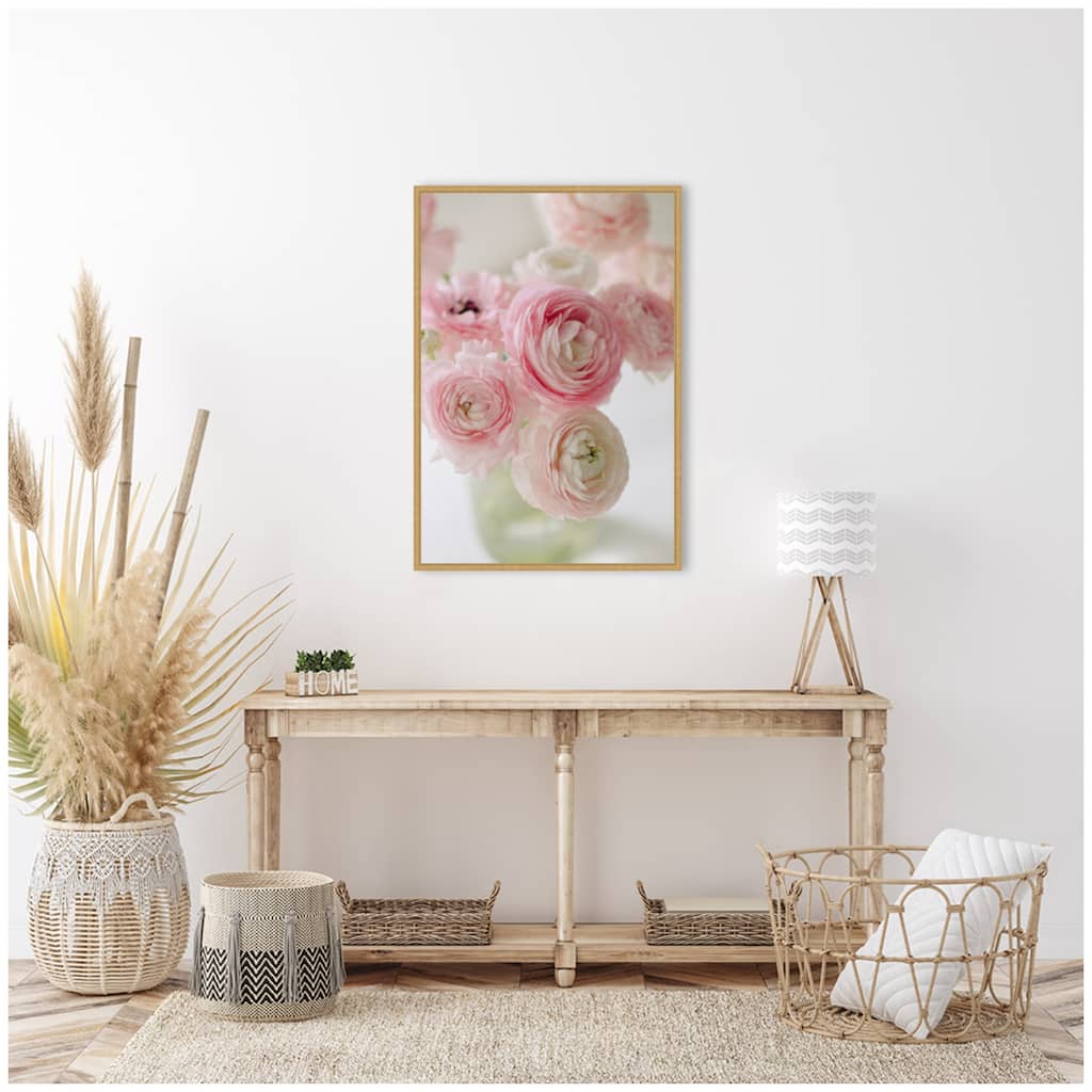 Kate and Laurel Sylvie Delicate Pink Ranunculus Flower Bouquet Framed Canvas by Kristy Campbell